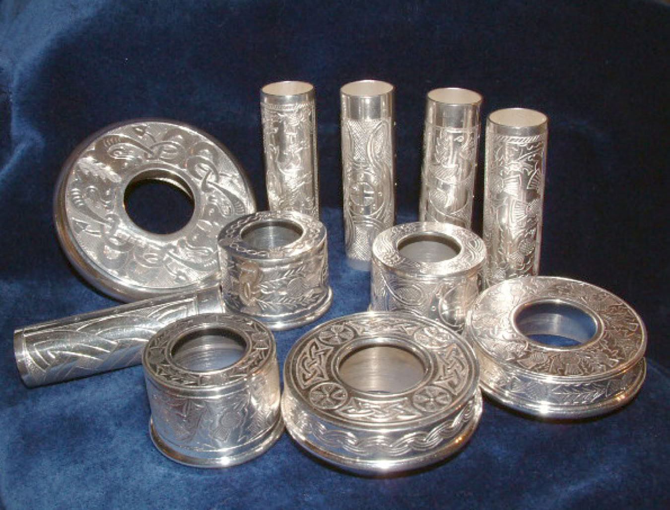 Engraved bagpipe silver, brass or nickel 